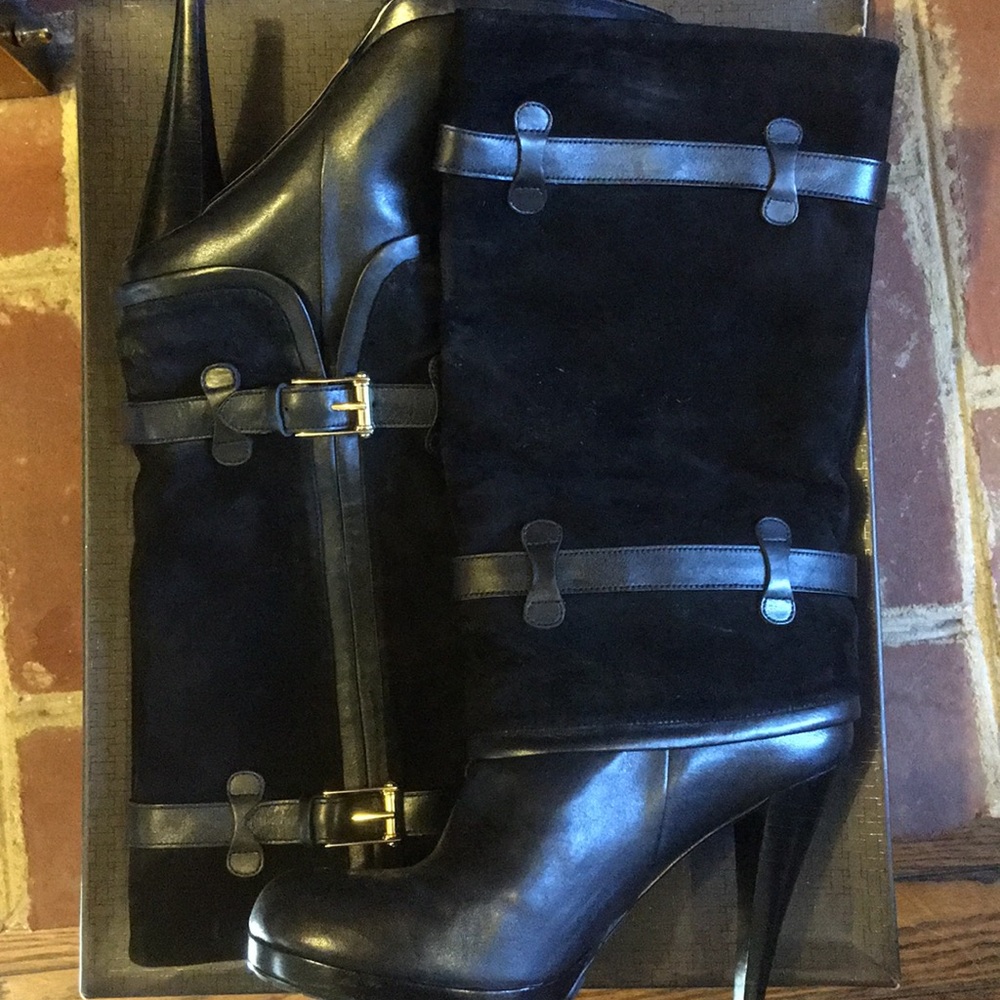 Cole Haan black suede Kennedy boots with Nike Air!